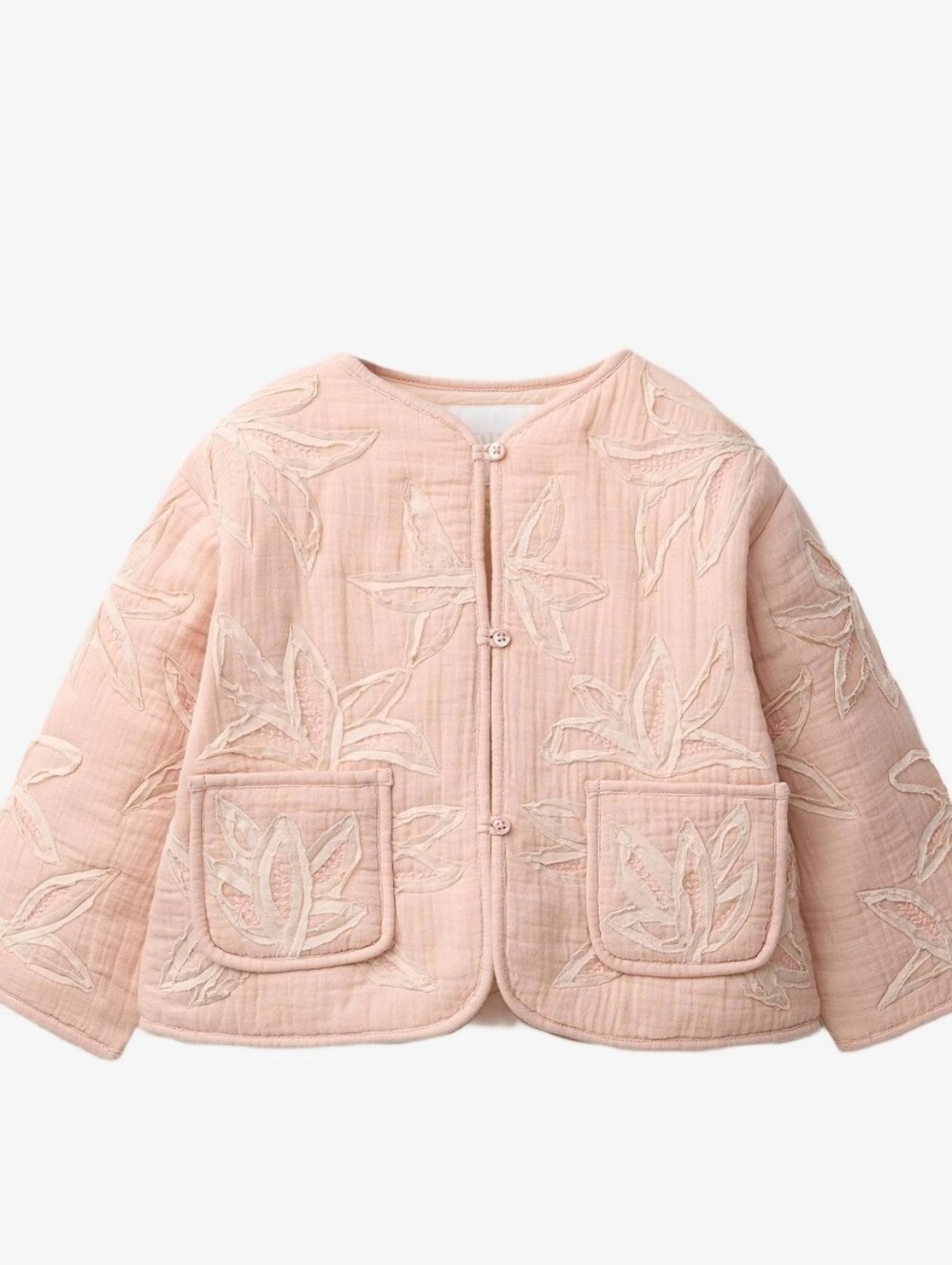 Zara Kids Pink Quilted Embroidered Cottage Core Floral Jacket indie 6
